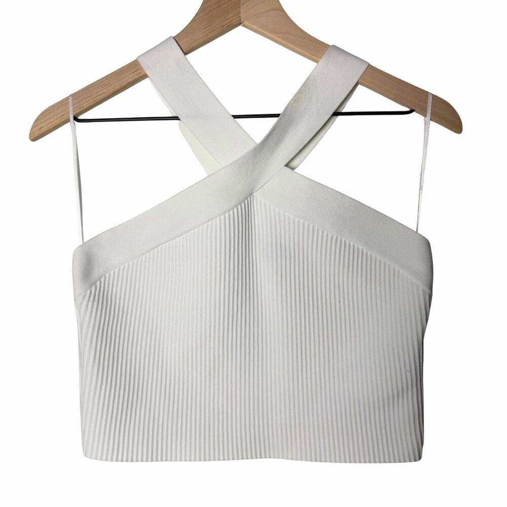 Sincerely Jules White High-Neck Ribbed Crop Tank Top Women's Size L